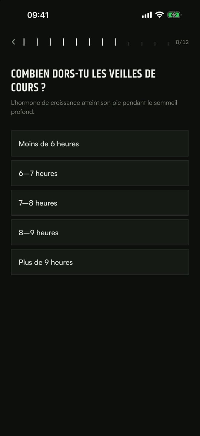 Question du quiz : combien d'heures dors-tu un soir de semaine ?
